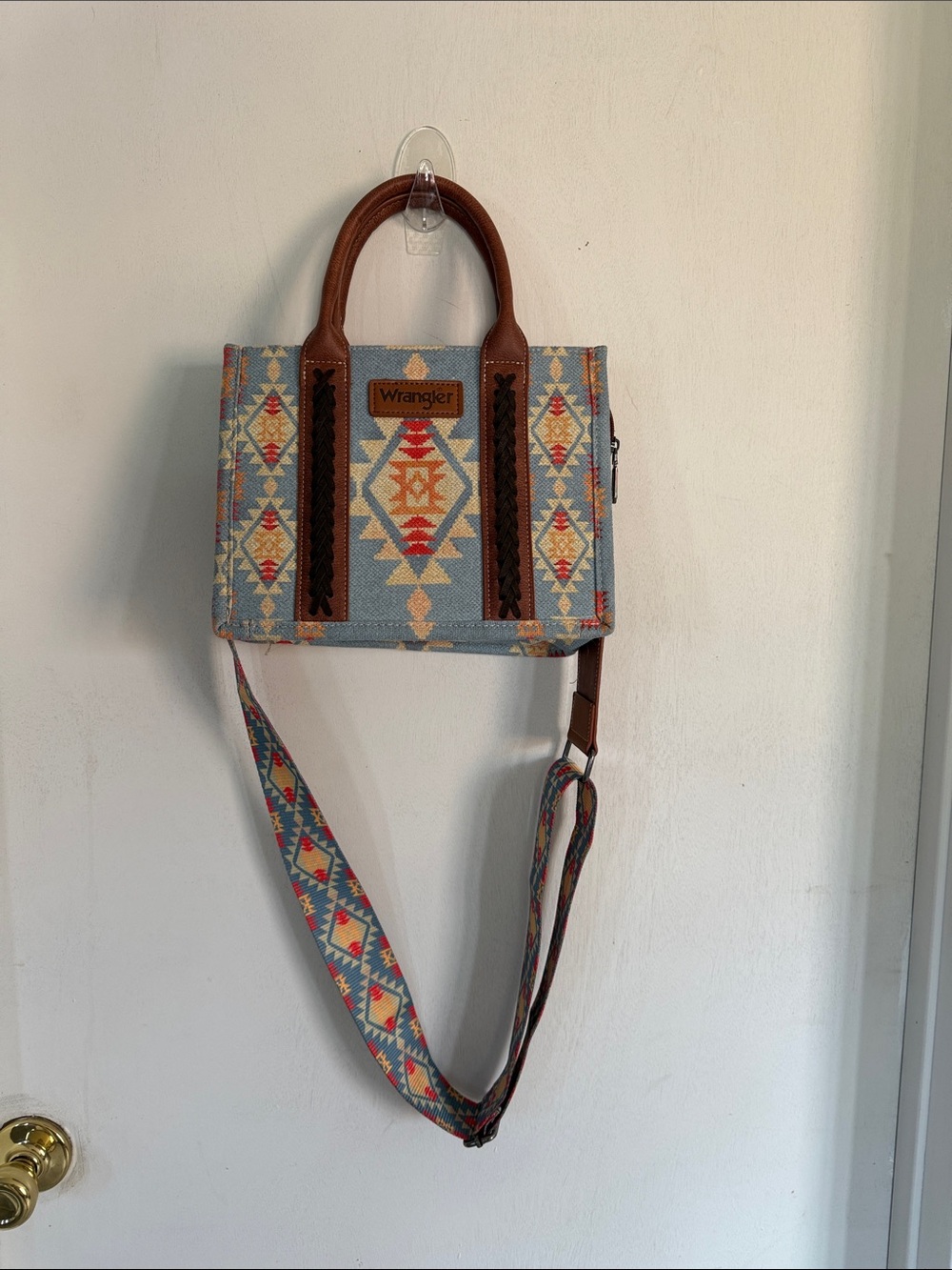 Wrangler Blue Aztec Crossbody with Brown Trim